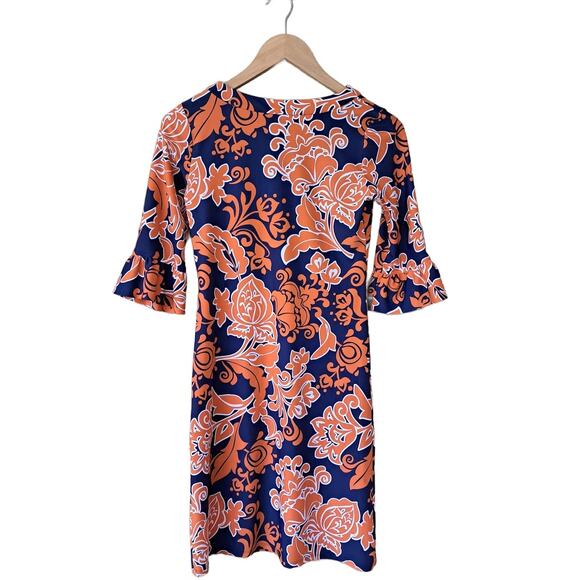 Jude Connally Nancy U-neck Shift Dress Size XS Orange Blue Floral Gators - Picture 7 of 8